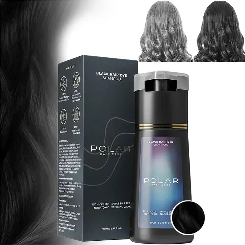 POLAR Black hair dye shampoo with before and after result