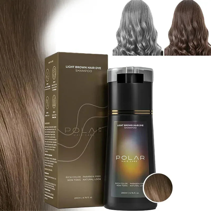 POLAR Light Brown hair dye shampoo with before and after result