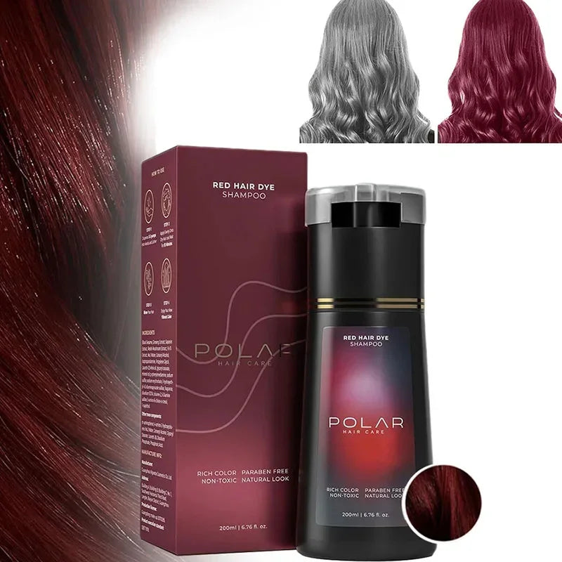 POLAR Red hair dye shampoo with before and after result