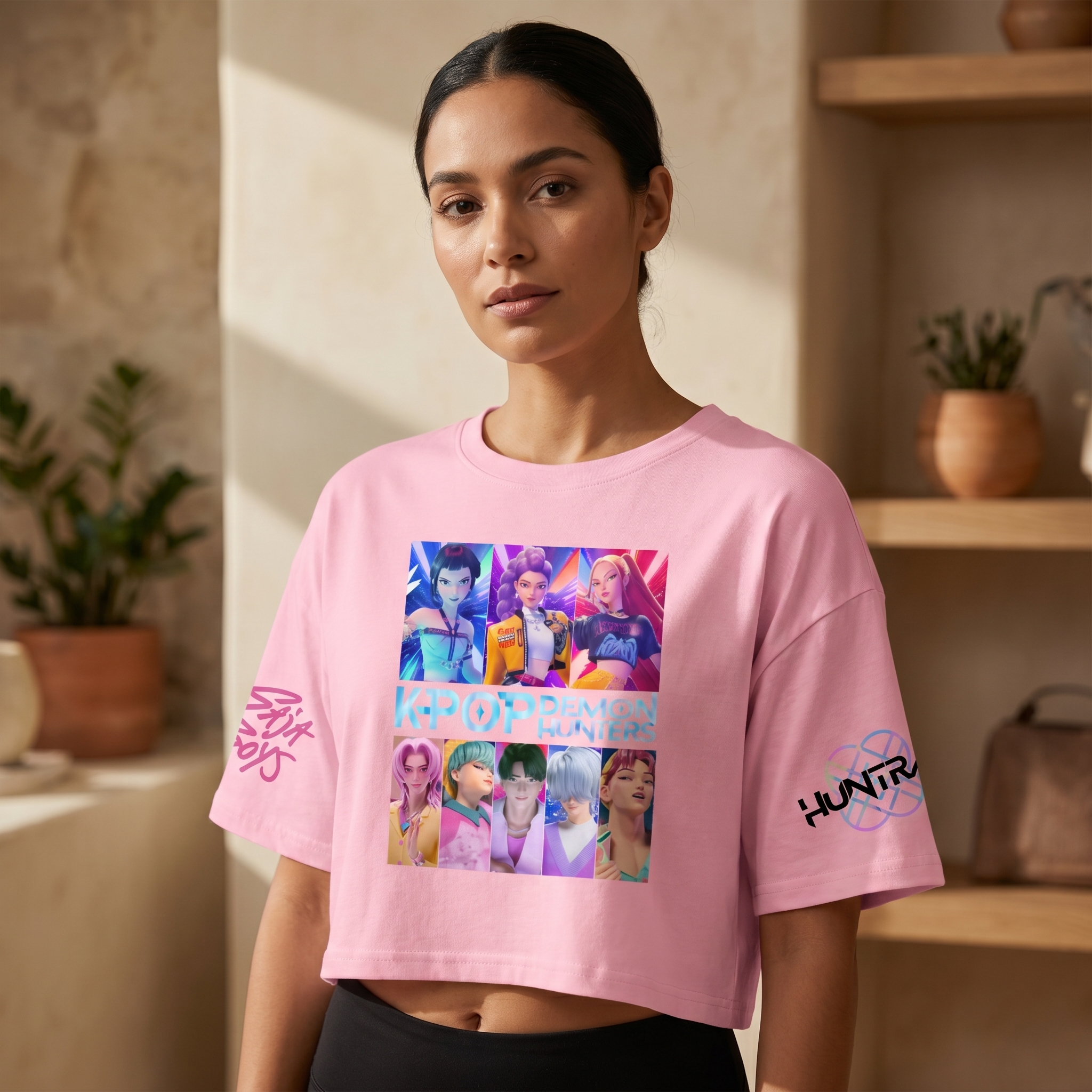 Studio Crop Top in pink, worn by model