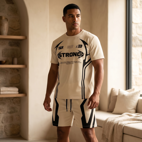 Comfort Streetwear Set in brown, worn by model