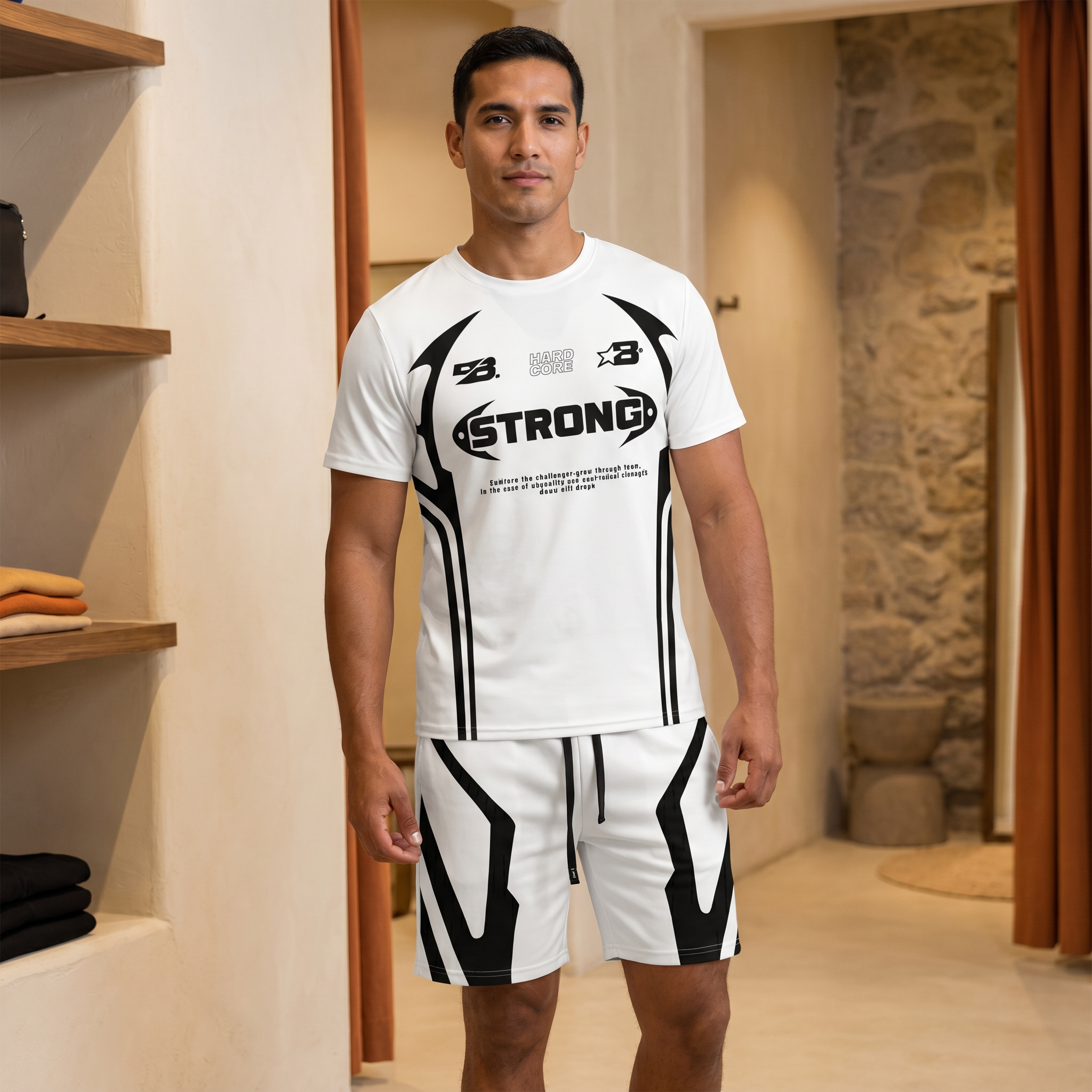 Comfort Streetwear Set in white, worn by model